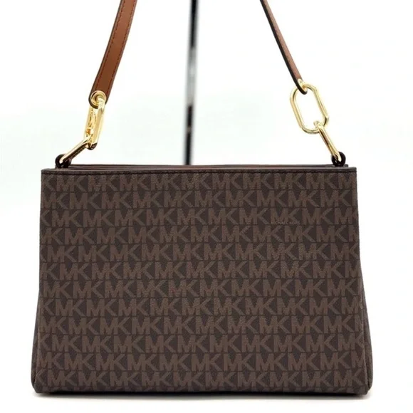 Michael Kors Trisha Medium Triple Compartment Crossbody Bag Brown Signature - Picture 5 of 11